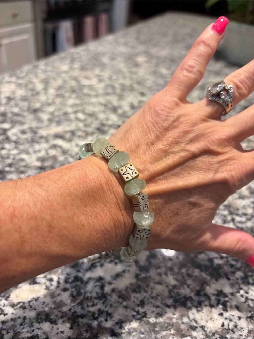 Lisa Jenks - 925 sterling and green gemstone bracelet 8”